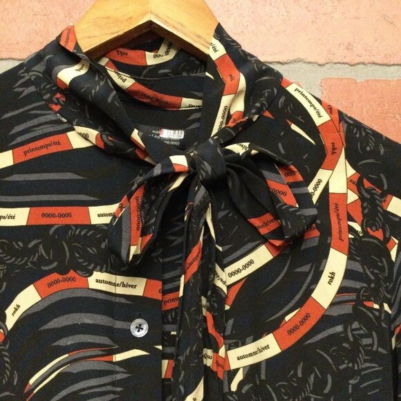 Rokh Womens Scarf Frill Dress Size 8 Silk Button Front Long Balloon Sleeve - Picture 5 of 8